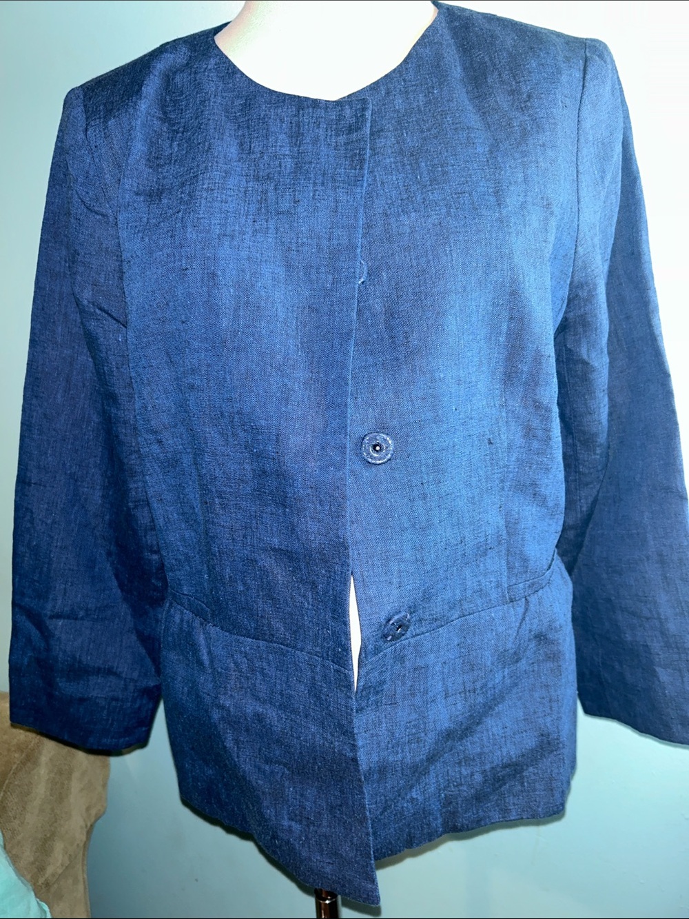 Talbots Navy Round-Neck Button-Front Jacket - Picture 3 of 9